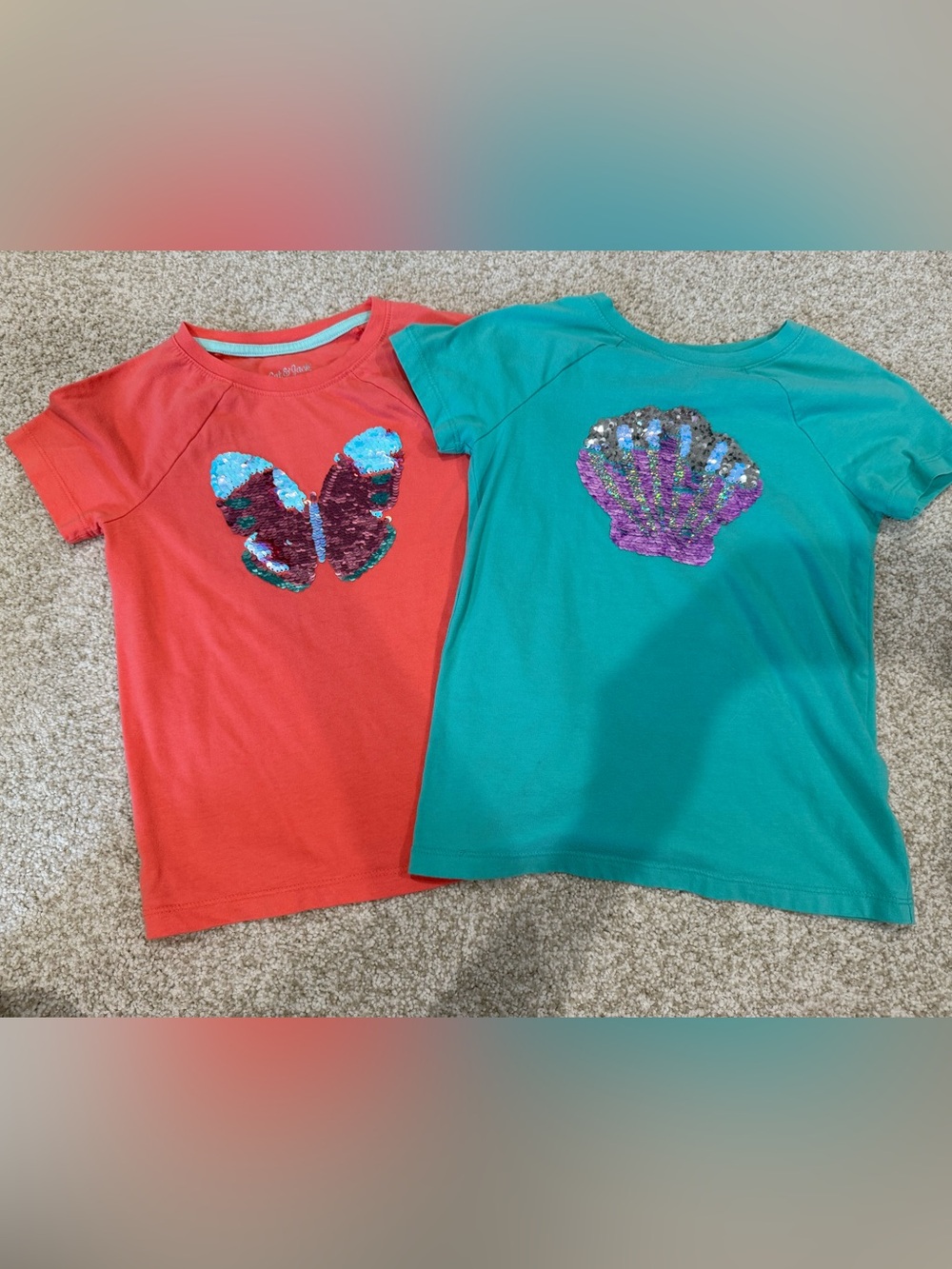 Cat & Jack Coral and Teal Sequin Shirt Bundle